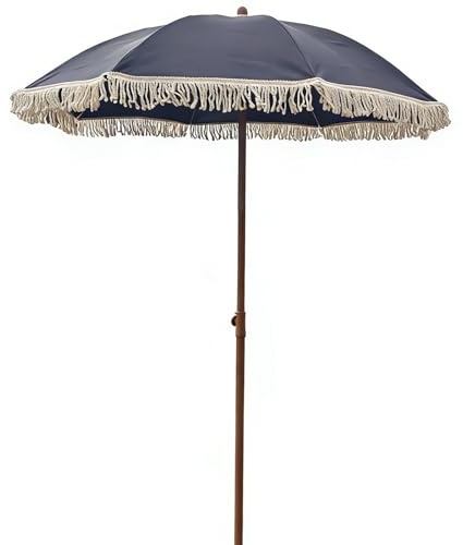 Parasol De Plage Bohème Noir À Franges 1,6m (5.2ft) – Parasol De Jardin Inclinable Portable Avec Protection UPF 50+, Design Pliable Pour Jardin, Balcon, Plage, Camping, Jardin Arrière