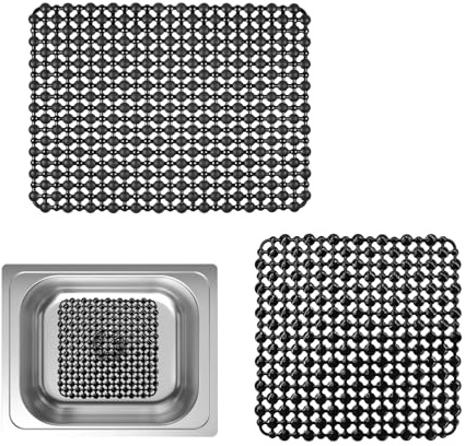AOQCFS 2 Stück Spülbeckeneinlage, aus PVC, Verschiedene Größen (40×30 cm / 28×28 cm), als Spülbeckenmatte nutzbar, selbstzuschneidend, hitzebeständig & geräuschdämpfend（Schwarz