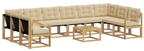 vidaXL Outdoor-Sofagarnitur mit Kissen 11 pcs Weiß und Beige, Garten-Sofa, modernes Outdoor-Satz, haltbare Terrassenmöbel, perfekte Lounge für Entspannung und Komfort