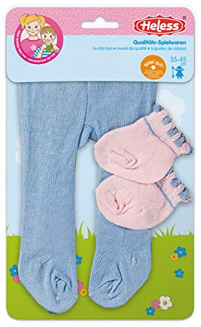 Heless 475 - Strumpfhose mit Söckchen für Puppen in verschiedenen Pastellfarben, 1 von 3 Designs (zufällige Auswahl), Größe 35 - 45 cm