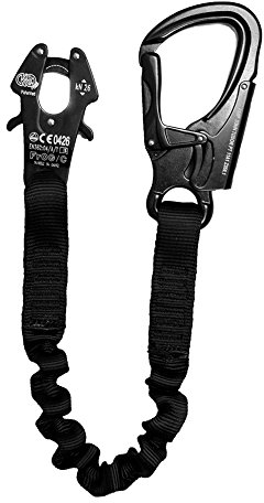 FUSION Tactical 4ft 48x1 Internal Elastic Bungee Militärpolizei Personal Retention Helo Lanyard mit Kong Frog Schäkel Karabinerhaken 23 kN Schwarz