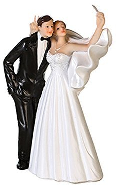 Kuchen-Aufsatz / Torten-Aufsatz Hochzeit Handy Selfie / Cake Topper / Torten-Figur Braut-Paar aus Polyresin - Höhe ca. 15 cm - Hochzeits-Deko - Braut-Paar