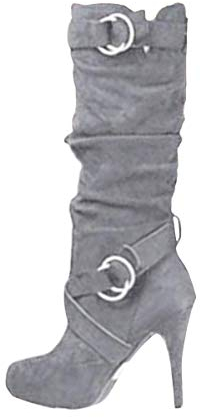 Minetom Donna Aderenti, Alti Stivali sopra al Ginocchio da Feste Elasticizzato Tacco Medio A Blocco Misura Grigio 36 EU