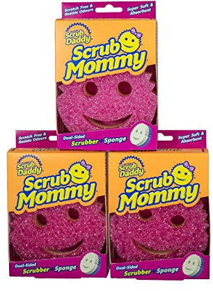 Scrub Mommy Dual Sided Cleaning Sponge 3 Pack - Firm Scrubber and Gentle Sponge in one - Scrub Daddy Texture Changing Scourer - (Pink)