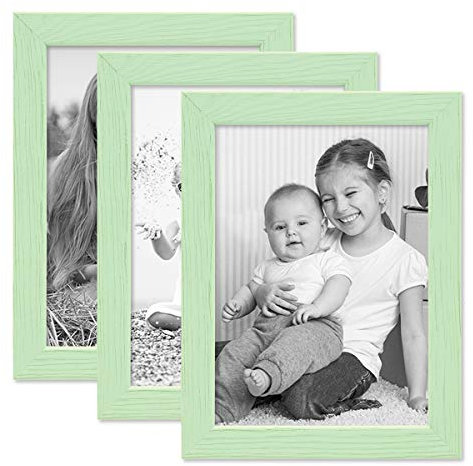 PHOTOLINI Bilderrahmen Kinderzimmer 13x18 cm Grün, 3er Set Wechselrahmen farbig, Holz, Acrylglas, Made in Germany, zum Aufstellen & Aufhängen, mit Zubehör - für bunte Kinderbilder