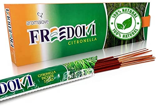 Aromalove 120x bastoncini di incenso naturale alla citronella per il giardino, il campeggio, al posto della candela alla citronella o della torcia Freedom Incense Sticks