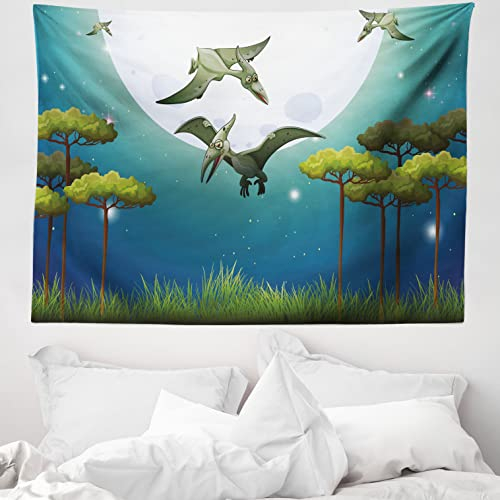 ABAKUHAUS Dinosaurier Wandteppich, Fliegen Cartoon Animals aus Weiches Mikrofaser Stoff Waschbar ohne Verblassen Digitaldruck, 150 x 110 cm, Grün Weiß