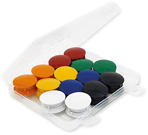 TimeTEX Set runde, farbige Haftmagnete ø 32 mm, 28 Stück in Transportbox