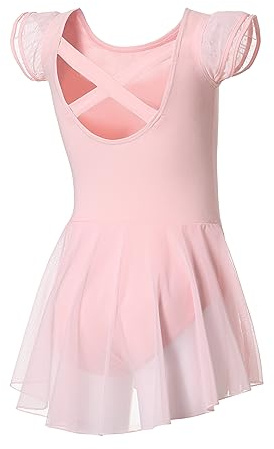 DIPUG Ballet Leotards for Girls Toddler Dance Leotard Flutter Sleeve and Criss-Cross Back Pink Size 4-6