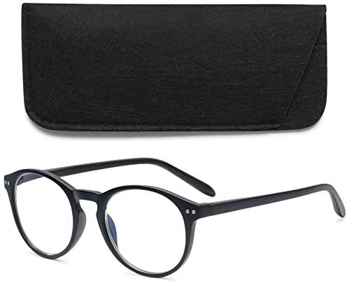 VEVESMUNDO Anti Blaulicht Lesebrillen Computer Damen Herren Federscharnier Klar Groß Runde Retro Vintage Vollrandbrille Lesehilfe Sehhilfe Blaulichtfilter Brille (Schwarz, 0)