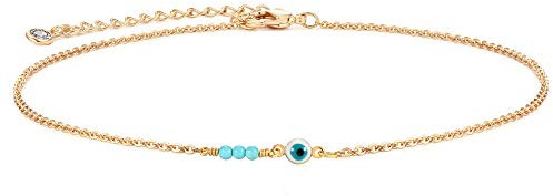 Mevecco Dainty Evil Eye Protection Necklace,14K Gold Plated Cute Delicate Handmade Tiny Bead Necklace for Women