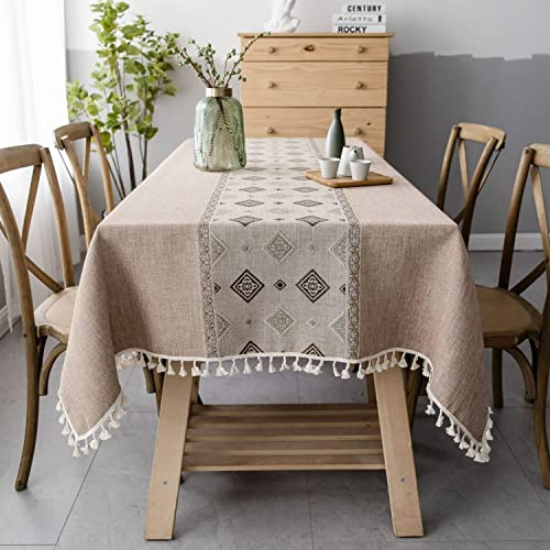 Pahajim Tischdecke Quadratisch Baumwolle Leinen Tischdecke Boho Abwaschbare Tischdecke Quasten Design für Outdoor Garten Home Küche Speisetisch (Braun,140 x 140 cm)