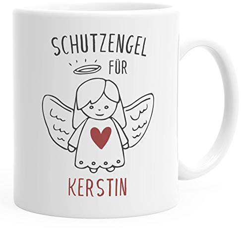 personalisierte Kaffeetasse Schutzengel mit Name Namenstasse personalisierte Geschenke Glücksbringer SpecialMe® weiß Keramik-Tasse