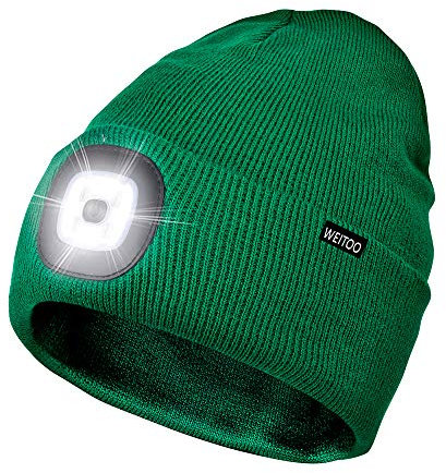 Unisex LED Lighted Beanie, Unisex USB Rechargeable Headlamp Hat, Cap with Light Hands Free Head Torch, Winter Warm Gifts for Men and Women Green