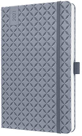 SIGEL J1121 Terminplaner Wochenkalender Jolie 2021, ca. A5, grau, mit fröhlichem Kalendarium, vielen Infos und praktischen Stickern - weitere Modelle