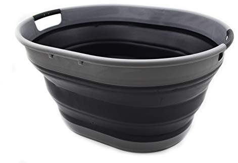 SAMMART 25L Oval Faltbarer Wäschekorb (Grau/Schwarz)
