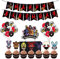 Kindergeburtstagsfeier Zubehör, FNAF-Geburtstagsbanner, 1 Luftballons, 1 großer Kuchendeckel, 7 FNAF-Charakterkuchenaufsätze, 24-teilige Luftballons - FNAF-Themenparty begünstigt Dekorationen