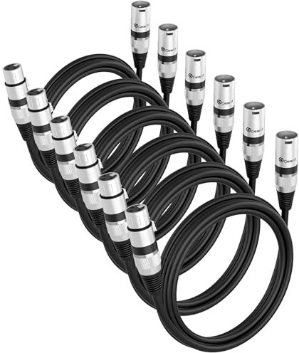 GearIT XLR Microphone Cable (1 Feet, 6 Pack) - Male to Female 3-Pin Balanced Shielded Cable for Mic Mixer, Recording Studio, Podcast - Black