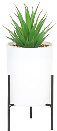 Sleepdown Halo Green Leaf White Pot Stand Artificial Faux Plant for Home Office Bathroom Decor Indoor Decoration Aesthetics