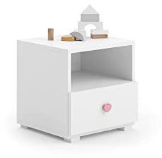 Dmora - Chevet Gdansk, Commode basse, Table de nuit, Étagère de chevet, 40x38 h41 cm, Blanc et rose