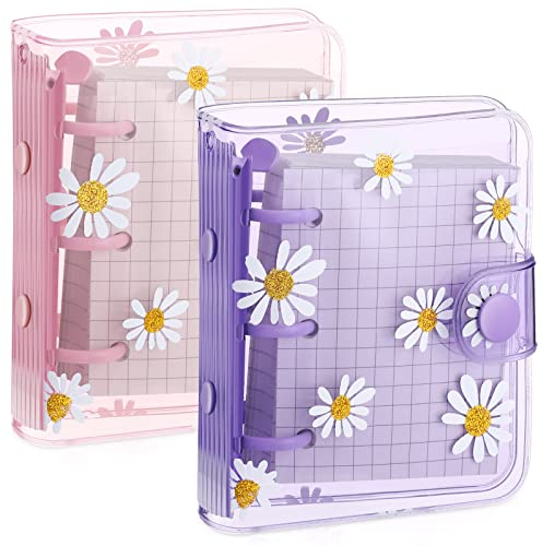 2 Sets Mini Transparent 3 Ringbuchhüllen mit Innenpapier Mini Binder Gänseblümchen PVC Notizbuch Notizbuch mit 3 Ringen Schutzfolie für Runde Ringordner für Tagebuch