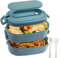 OITUGG 2 Layer Lunch Box, 54.55 oz Lunch Box for Adults, 3 Compartments Bento Lunchbox with Spoons and Forks, BPA-Free, Microwave Safe, 1550ml Capacity, Size 19.2x11.5x12cm, Light Blue