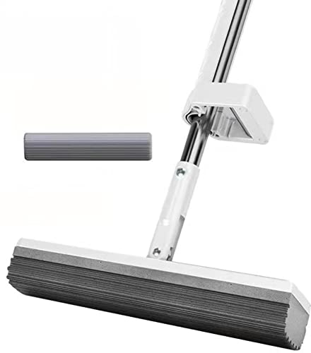 JINYISI Mopa, fregona de esponja, fácil de apretar, fregona para limpieza de suelos, con 1 cabezal de esponja súper absorbente, para limpieza de suelos de cocina y baño, color blanco