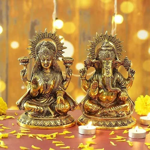 Ethnic Choice Brass Laxmi Ganesh Statue | Lakshmi Ganesha Idol Laxmi Ganesh Murti | Metal Laxmi Ganesh Idol | Lakshmi Ganesha Showpiece, Diwali Gift (2 inch)