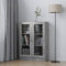 Mogou Vitrine, Vitrinen für Wohnzimmer, Wohnzimmerschränke, Schränke und Vitrinen, Vitrinenmöbel, Beistellschrank, Vitrinen und Kommoden, aus Spanplatten, Betongrau, 82,5 x 30,5 x 115 cm