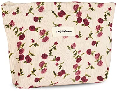 Fycyko Trousse de Toilette Voyage Trousses de Maquillage en Toile Sac de Organiseur Rangement Imprimée à Motifs Fleur à Cosmétique Sac de Maquillage Crayons Sacs Cadeau pour Femmes Fille - Beige