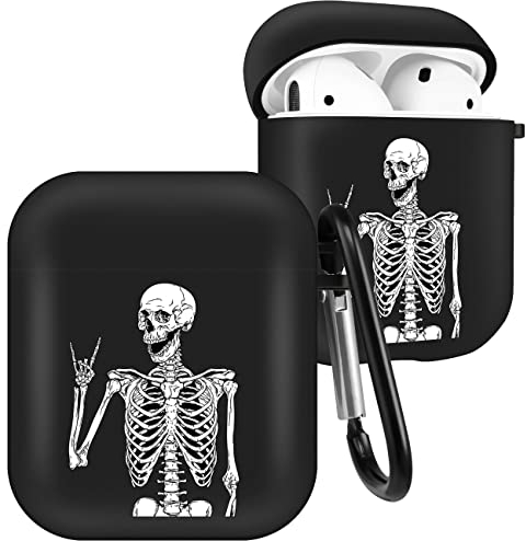 Qerrassa Schutzhülle für Airpods 1/2, Skelett, niedlich, Cartoon, coole Silikon-Schutzhülle für Apple Airpod Air Pods 1. und 2. Generation, lustige Charaktere, weiche Abdeckungen für Mädchen und