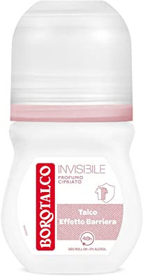 Borotalco, Deodorant Roll On Unsichtbarer Rosa, alkoholfreie Formel mit Talkum-Barriere-Effekt, fangen und nicht übertragen, 48 Stunden Wirksamkeit, Puderduft - 1 Flasche à 50 ml