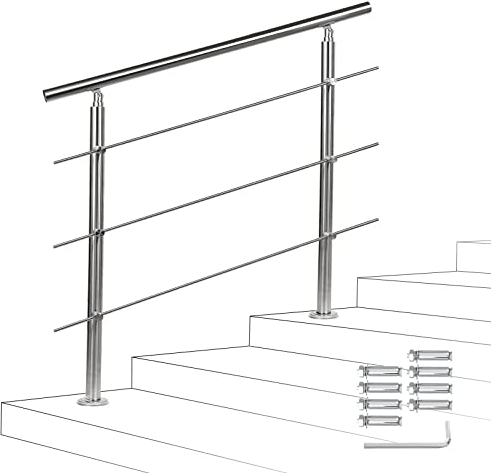 Joparri Treppengeländer 80cm mit 3 Querstreben, Edelstahl Handlauf Winkelverstellbar, Geländer für Innen und Außen