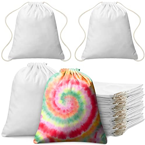 Saintrygo 24 Pcs Tie Dye Cotton Drawstring Bags Bulk, 14x16