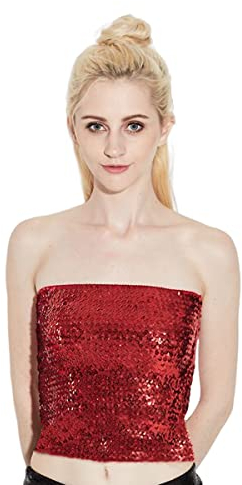 Damen glitzernder Tube, Glitzer Hülsen Party Club Tanktop, nicht gepolsterte Stretchy Bra trägerloser Pailletten Mermaid Crop Tops Bandeau für Party Clubwear