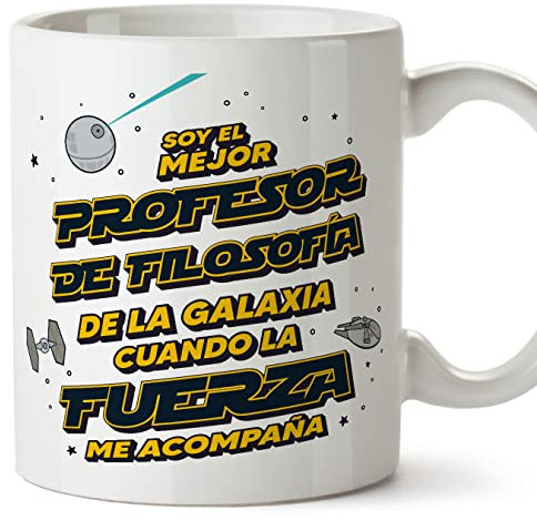MUGFFINS Tazas para PROFESOR DE FILOSOFÍA hombre - En Español - Mejor de la Galaxia Cuando Fuerza me Acompaña - 11 oz / 330 ml - Regalo original y divertido