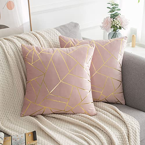 Lot de 2 Housse Coussin 50x50 Housse de Coussin Canapé Rose Velours Geometrique Motif Taie d'oreiller Carré Housses de Coussin Housses Coussin pour Chaise Canapé Lit Extérieur Intérieur Décorative
