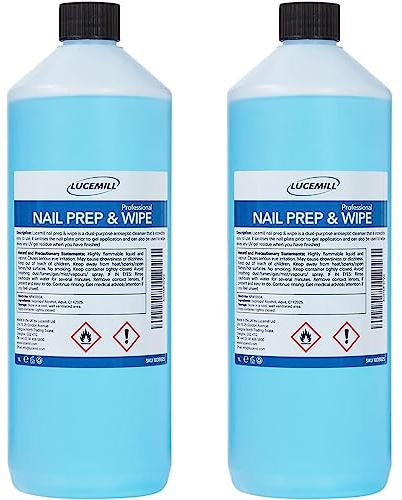 Lucemill Nail Prep & Wipe Gel Polish Cleanser | 2 x 1 Litre | Professional Formula for Gel, Acrylic Nails & Tips | Alcohol Wipe Off Solution