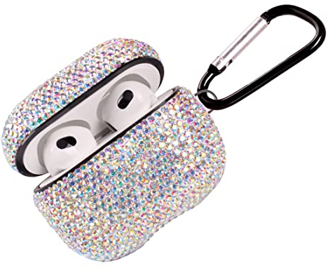 Custodia scintillante compatibile con AirPods di terza generazione con portachiavi, antiurto, protettiva con strass di alta qualità, custodia di ricarica per AirPods 3 (AB)