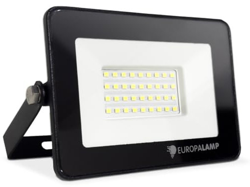 Europalamp Projecteur LED 30W Blanc Illuminez vos Espaces Intérieurs et Extérieurs avec Éclat et Fiabilité (6000K - Blanc froid, 1)