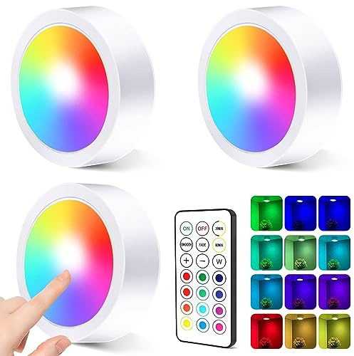 RGB LED Spots Batteriebetrieben Mit Fernbedienung - Schrankbeleuchtung Kabellos, Kleiderschrank Regal Beleuchtung, Vitrinenbeleuchtung, Dimmbar, Unterbauleuchten