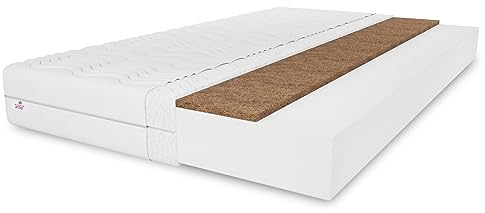 MARPUR Schaum-Kokosmatratze Kokos sylver 140X200 cm, Matratze Höhe ca. 10 cm Härtegrad H3/H4, Farbe: Weiß, Hochflexibler Schaum inkl. Bezug