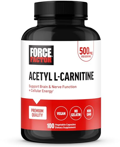 Force Factor Acetyl L-Carnitine Brain Supplement, Nerve Support Supplement, and Cellular Energy Booster, Acetyl L-Carnitine 500mg, Premium Quality, Vegan, Non-GMO, 100 Vegetable Capsules