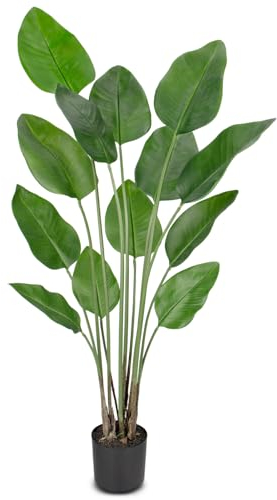 Oairse Artificial Bird of Paradise Plant in Pot 5ft/150cm Fake Tropical Palm Tree with 13 Leaves, Large Faux Plantain Banana Leaf for Indoor Outdoor House Home Office Balcony Decoration