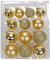 Christbaumkugeln Set, 26 Echt-Glas Weihnachtskugeln in 3 Dekors, Hochglanz, Matt und Glitzer, je in 3 Größen (Gold)