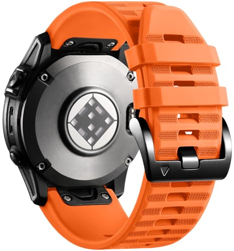 Laffav Kompatible mit Fenix 6 Pro/Fenix 6/Fenix 7/Fenix 7 Pro/Fenix 5/5 Plus Armband, Silikon QuickFit 22mm Uhren Ersatzarmband für Instinct/Epix 2/Forerunner 255/945/935,Orange