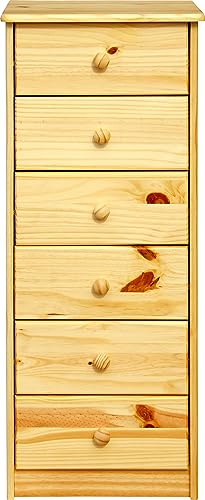 furnling 1910561 Oslo Kommode, 6 Schubkästen, Kiefer massiv, Made in Europe, FSC Zertifiziert, 35 x 43 x 106 cm, Natur, lackiert