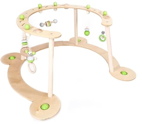 Hess Holzspielzeug 13391 - Lauflerngerät und Spielbogen, Serie Mäuschen, Apfelgrün, Babyspielgerät mit vielen bunten Spielelementen, aus Buchenholz
