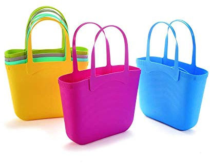 mille idee Borsa da Mare in Silicone cm. 39.5x13x51 Bag in Plastica Morbida Colori Assortiti Antimacchia Borsa Tote