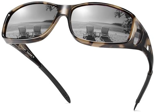 URUMQI Polarisierte Sonnenbrille Herren Damen UV400 Schutz Wrap Around Blendschutz Sonnenbrille für Brillenträger Fit over Brille Fahren Angeln Beige Schildpatt Rahmen